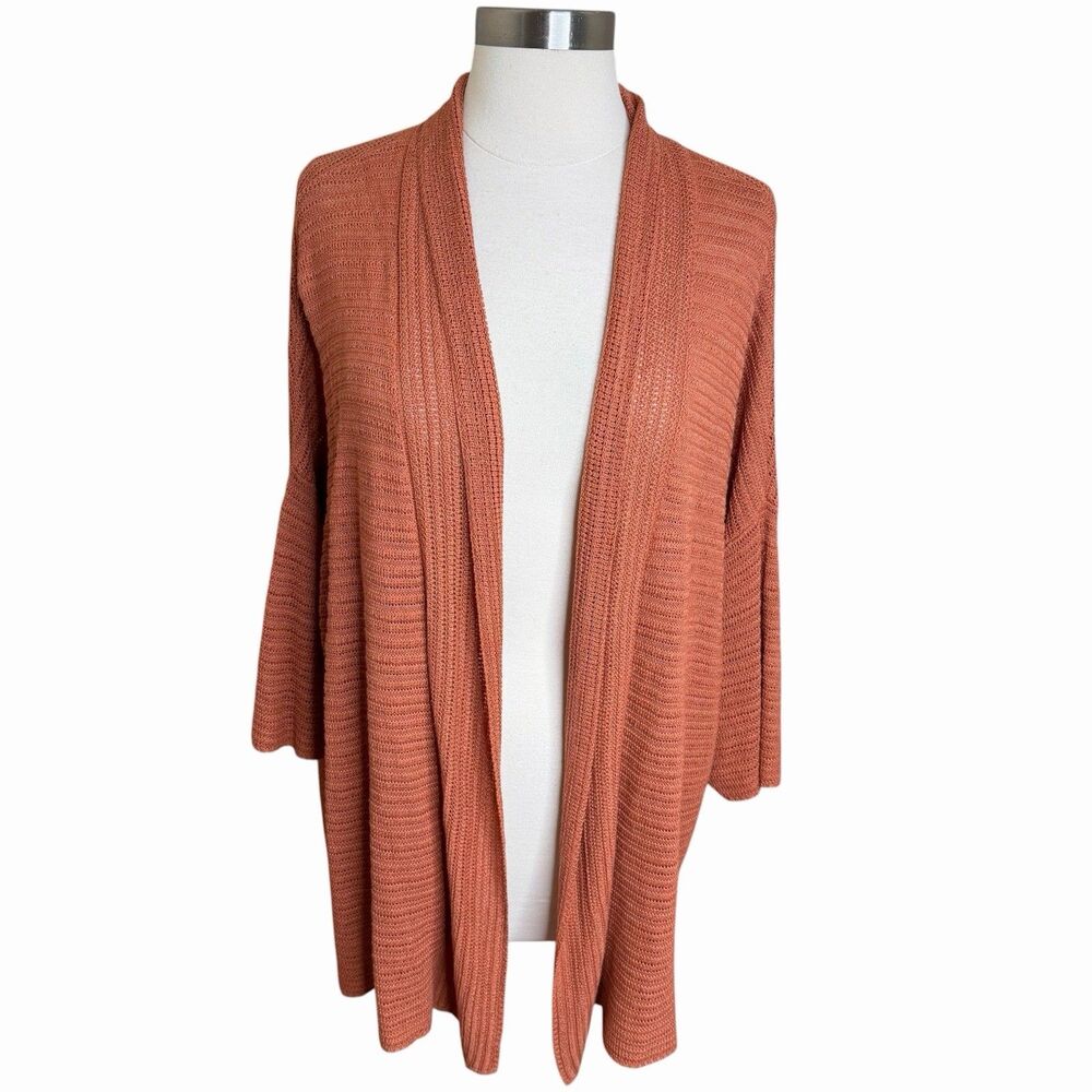 Alfani Linen Blend Cardigan Sweater 2X Terracotta Rust Open Front Knit Plus Size